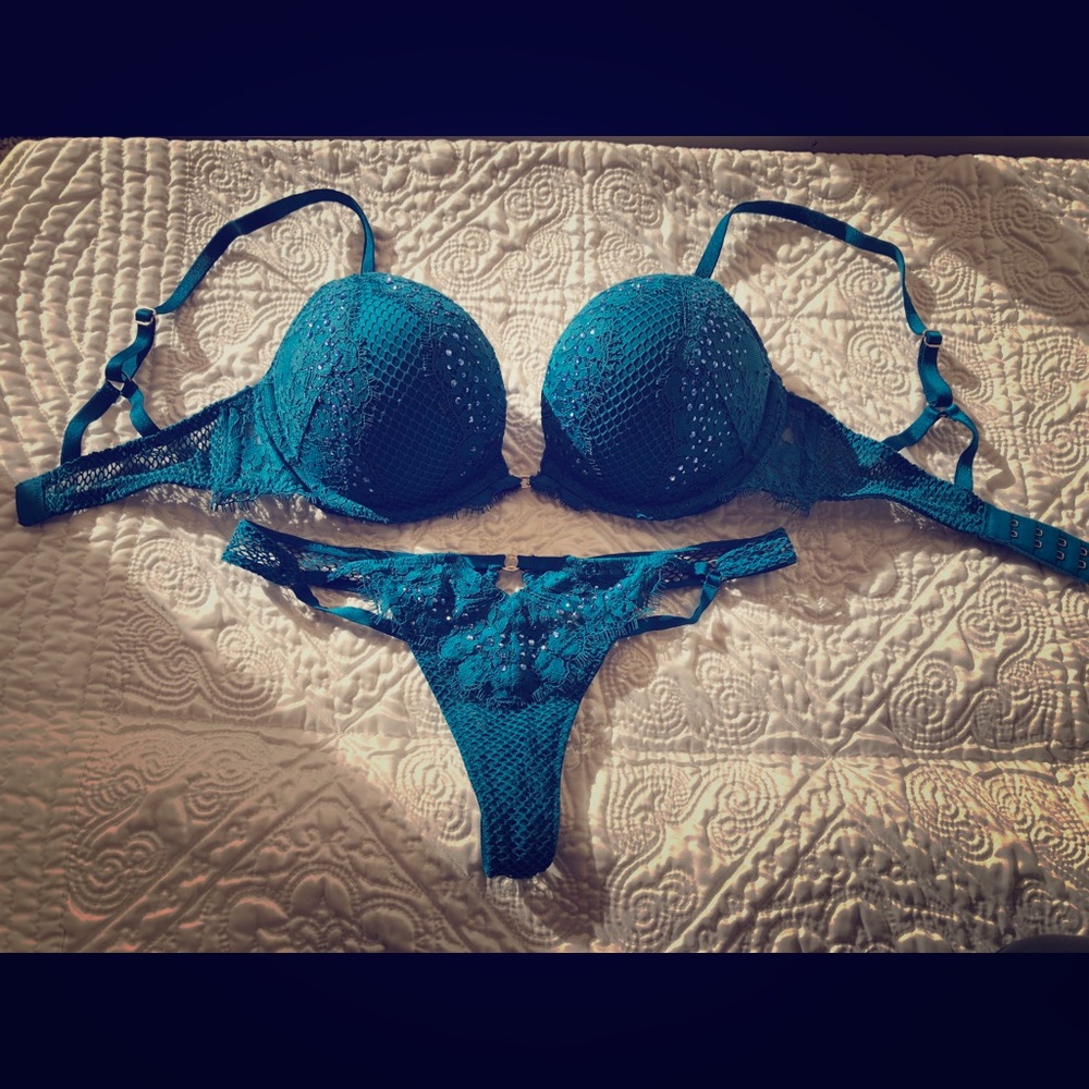 Beautiful blue blingin’ VS bra and panty set